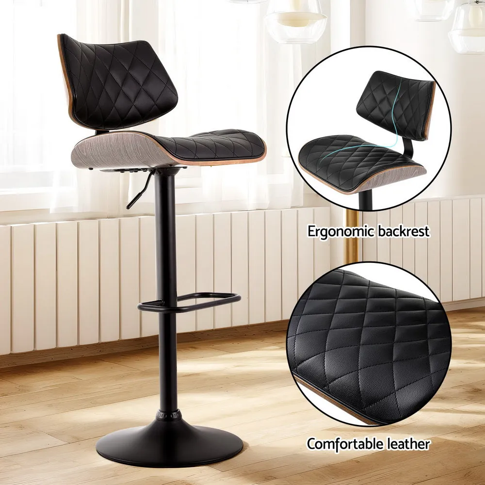 4x Bar Stools | Kitchen Dining Chairs | Gas Lift Stool | Wooden Leather | Black