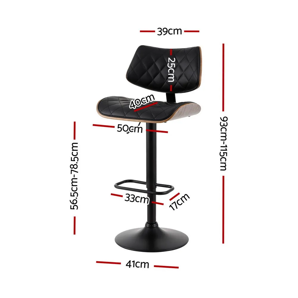 4x Bar Stools | Kitchen Dining Chairs | Gas Lift Stool | Wooden Leather | Black