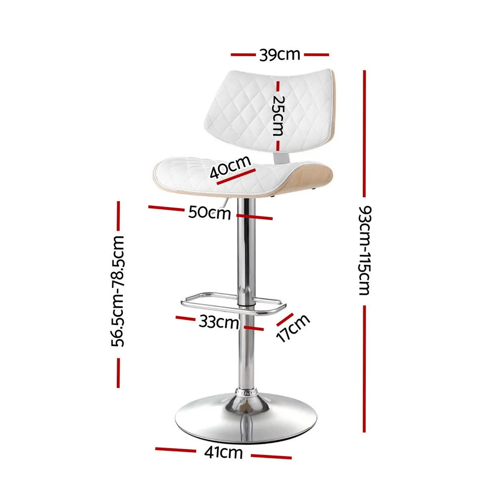 4x Bar Stools | Kitchen Dining Chairs | Gas Lift Stool | Wooden Leather | White