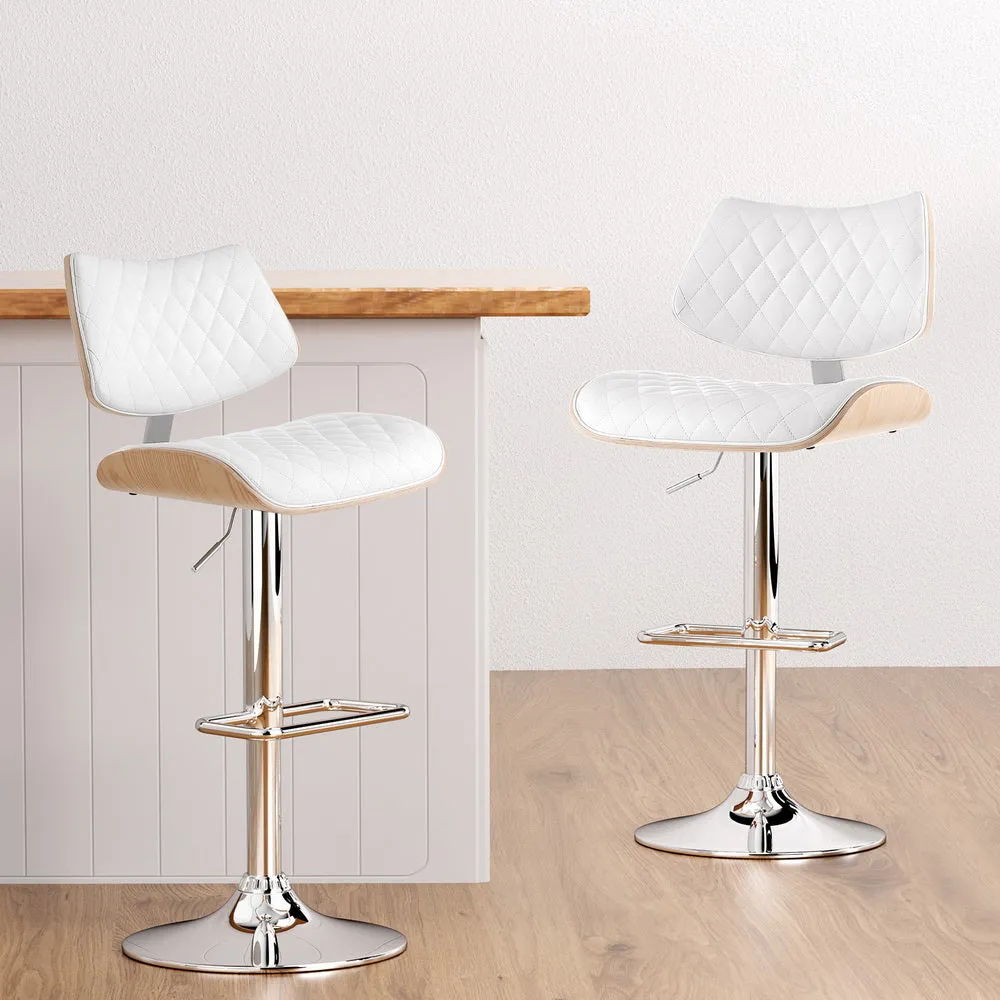 4x Bar Stools | Kitchen Dining Chairs | Gas Lift Stool | Wooden Leather | White