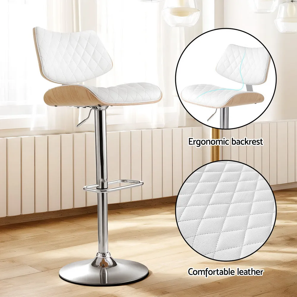 4x Bar Stools | Kitchen Dining Chairs | Gas Lift Stool | Wooden Leather | White