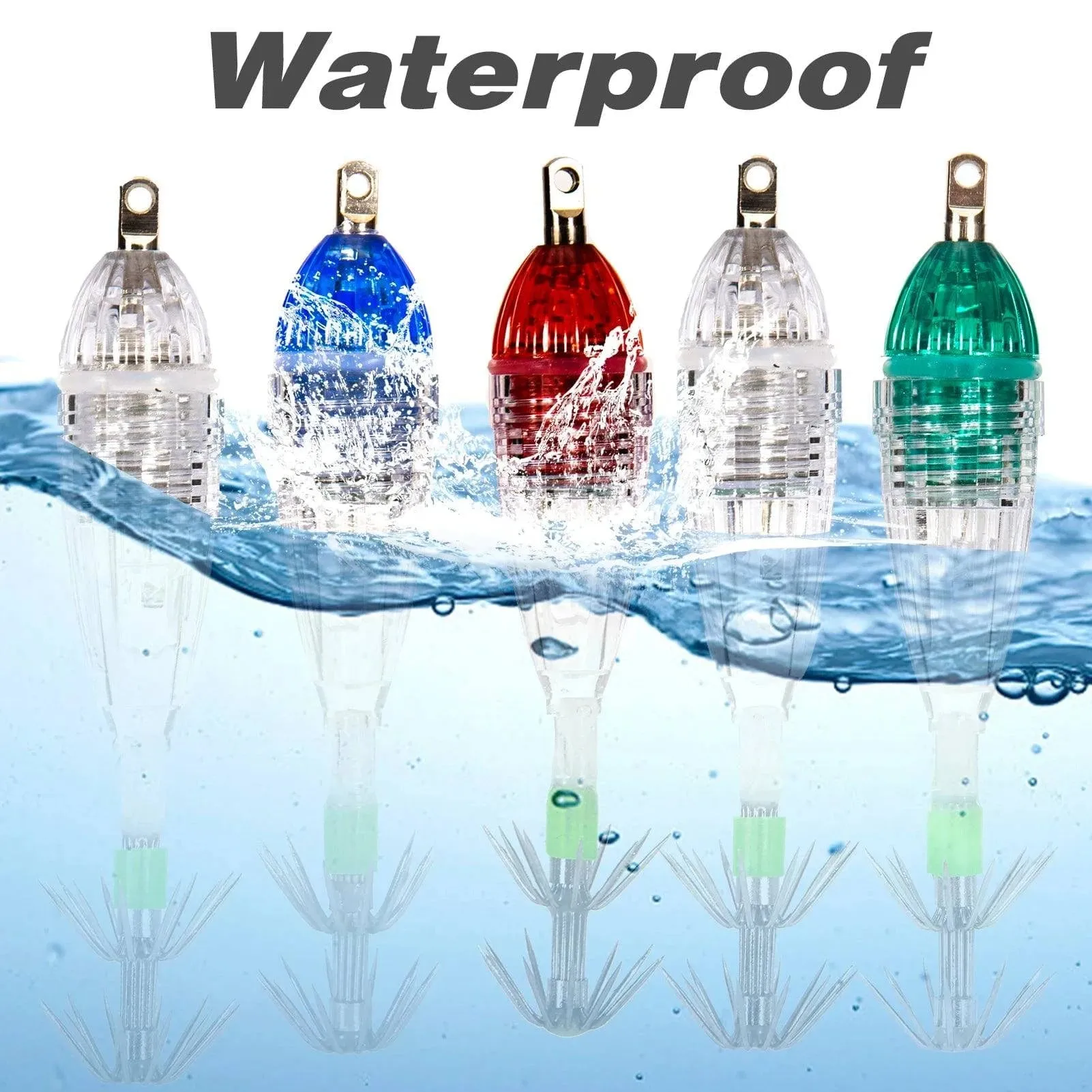 5pcs Waterproof Underwater LED Fishing Light Fish Lure Attracting Light Lamp with Squid Jig Hooks Fishing Accessories