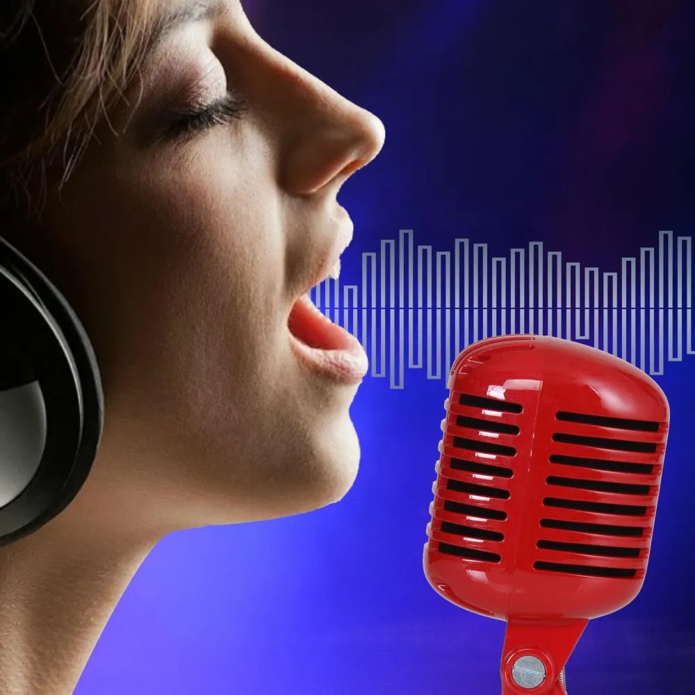 Classic Retro Dynamic Vocal Microphone, Vintage Style Vocal Mic With 16' Ft. Xlr Cable (Red)