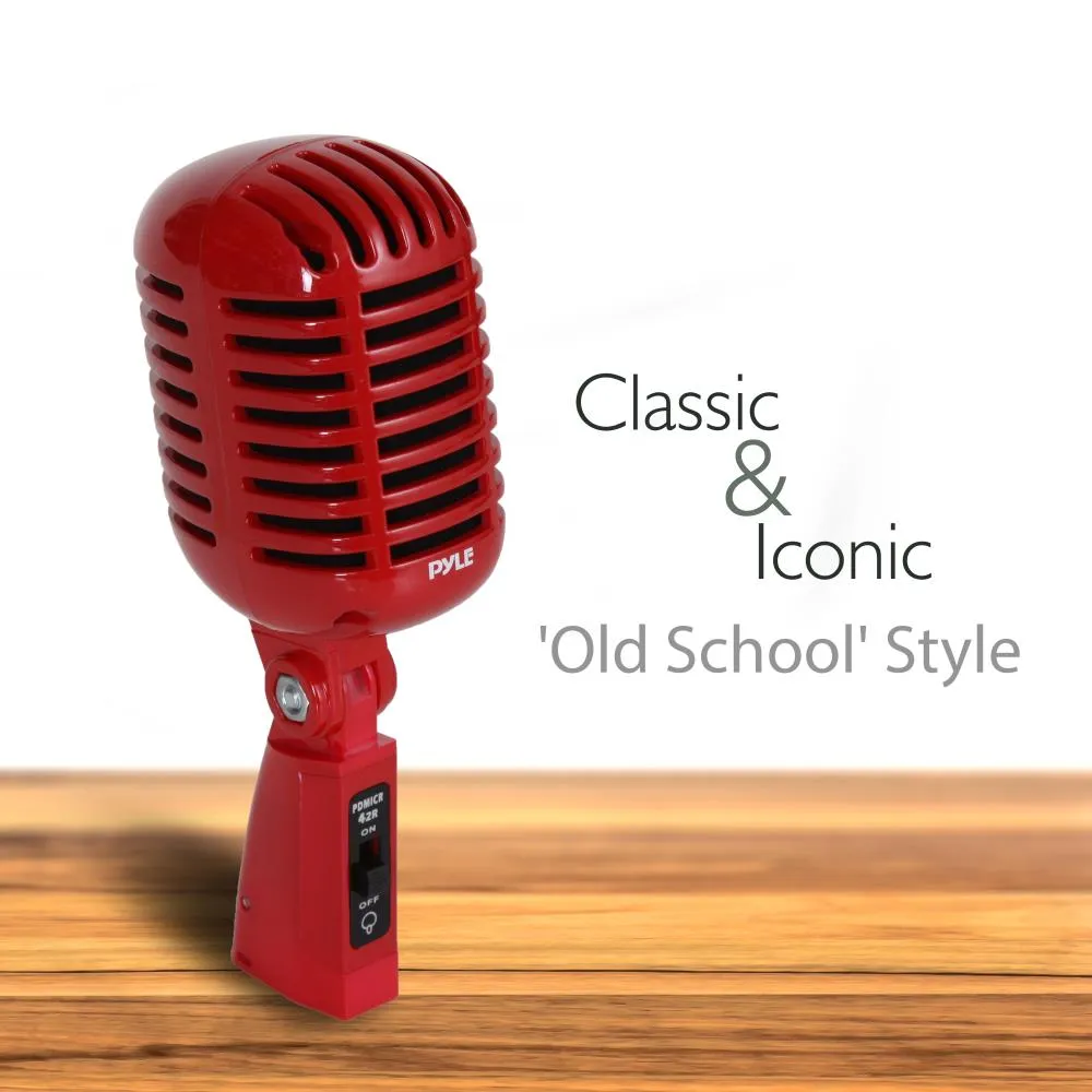 Classic Retro Dynamic Vocal Microphone, Vintage Style Vocal Mic With 16' Ft. Xlr Cable (Red)