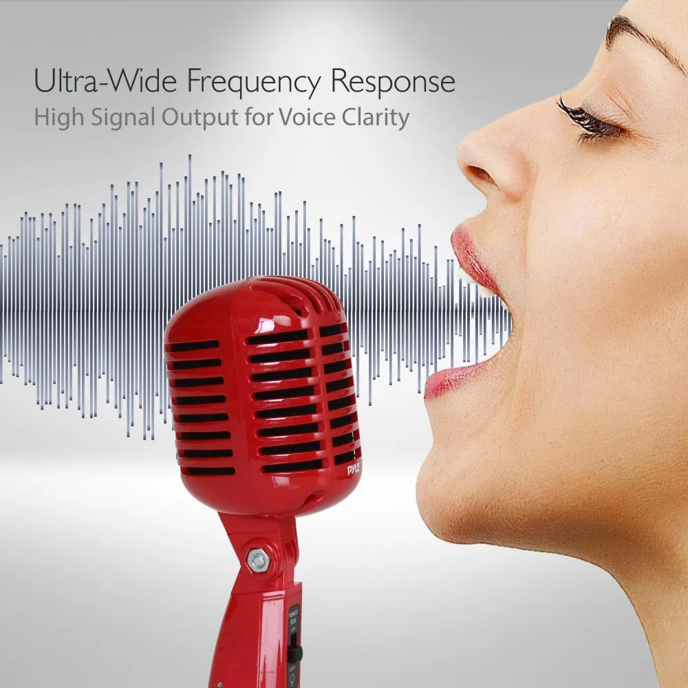 Classic Retro Dynamic Vocal Microphone, Vintage Style Vocal Mic With 16' Ft. Xlr Cable (Red)