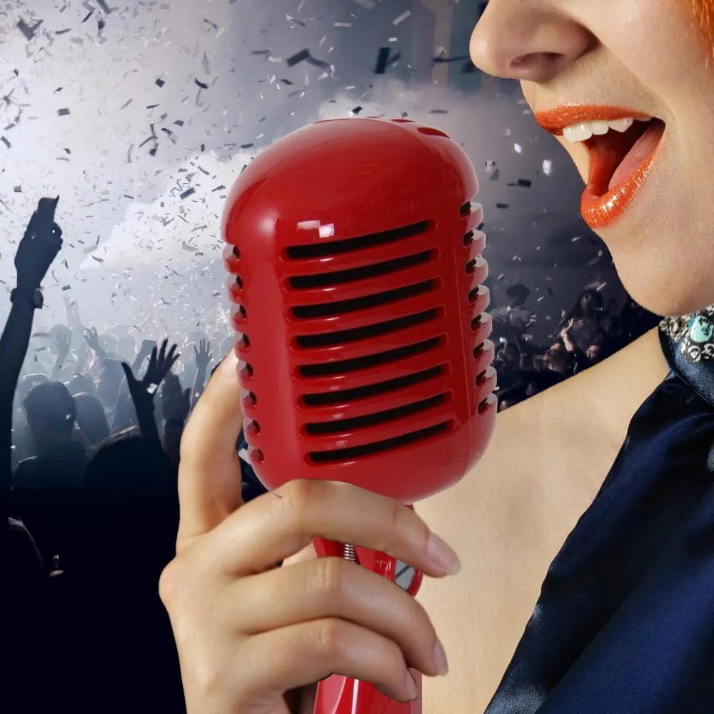 Classic Retro Dynamic Vocal Microphone, Vintage Style Vocal Mic With 16' Ft. Xlr Cable (Red)
