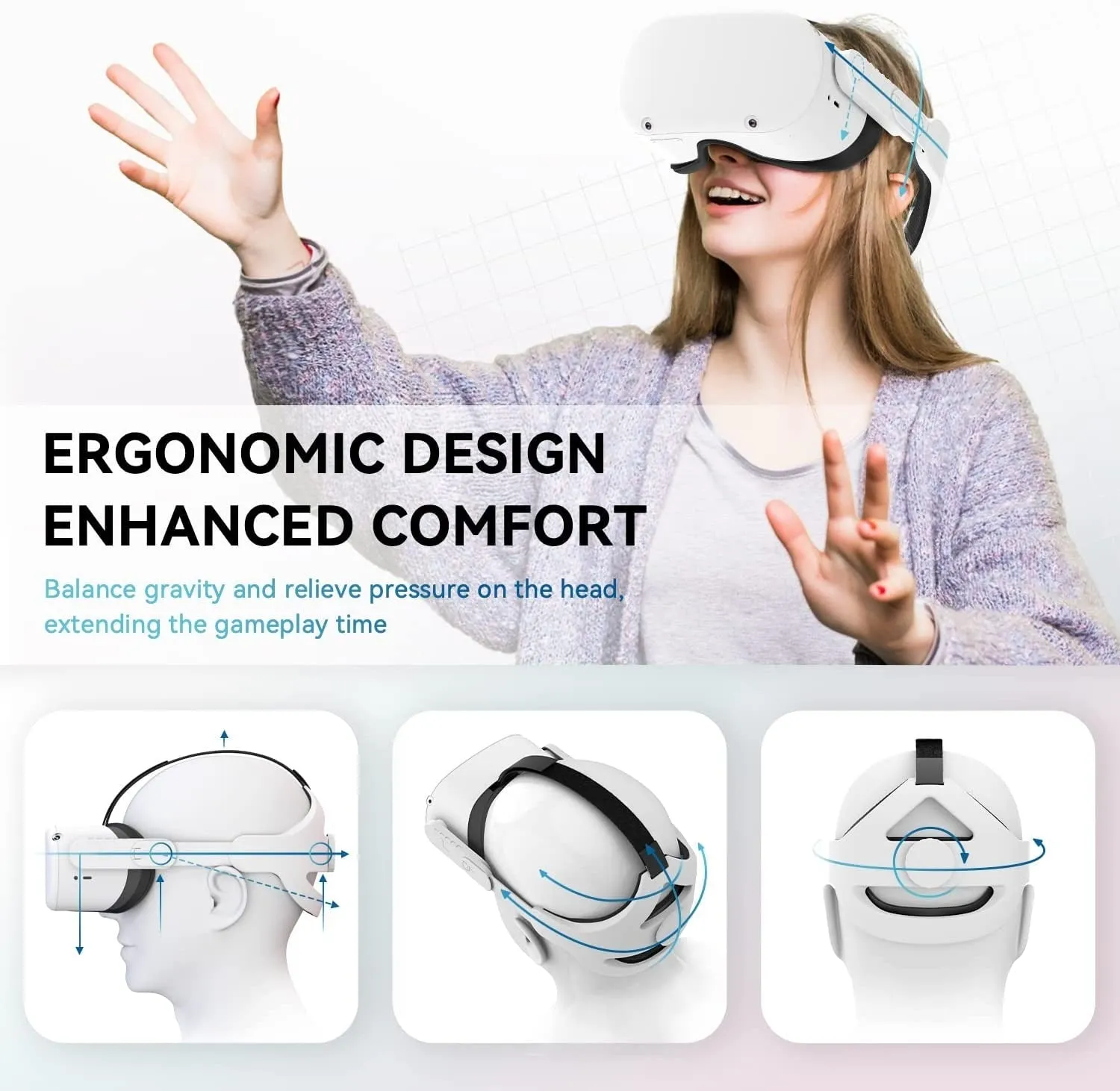 CNBEYOUNG Adjustable Head Strap for Meta/Oculus Quest 2, Replacement for Quest 2 Elite Strap Accessories for Enhanced Support and Comfort in VR, Suita