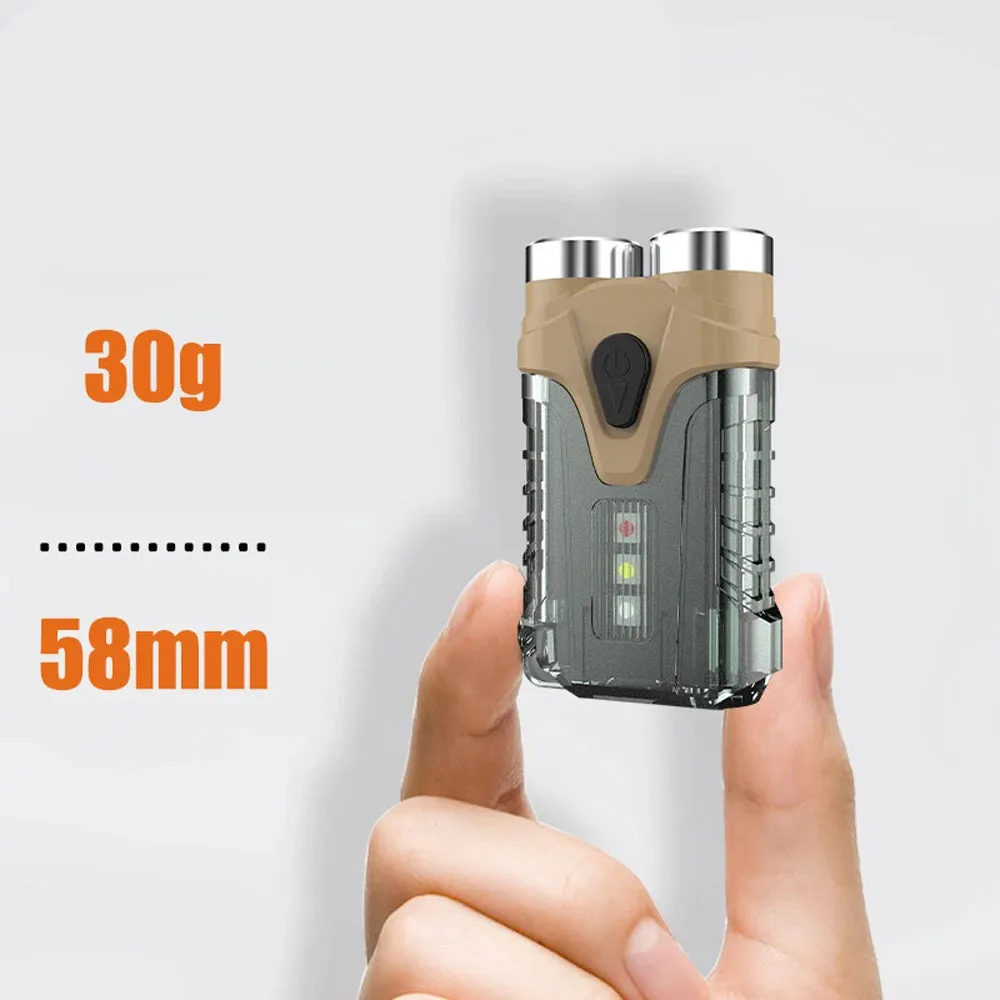 Compact Size Dual-Light Flashlight USB Rechargeable High Brightness Keychain Light Portable Outdoor Camping Fishing Light