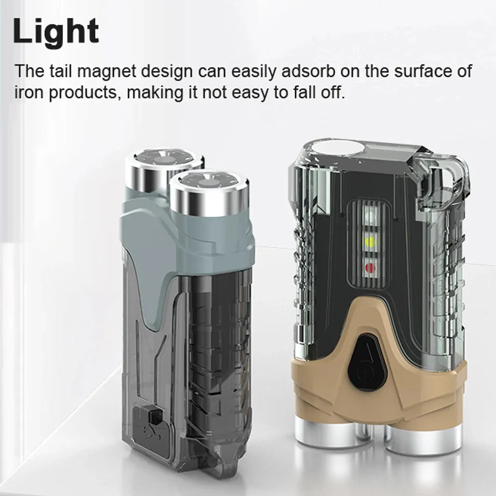 Compact Size Dual-Light Flashlight USB Rechargeable High Brightness Keychain Light Portable Outdoor Camping Fishing Light