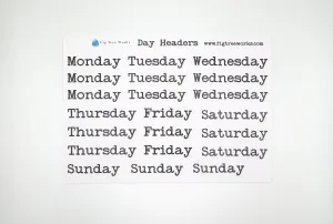 Days Of The Week Header Planner Stickers Style B