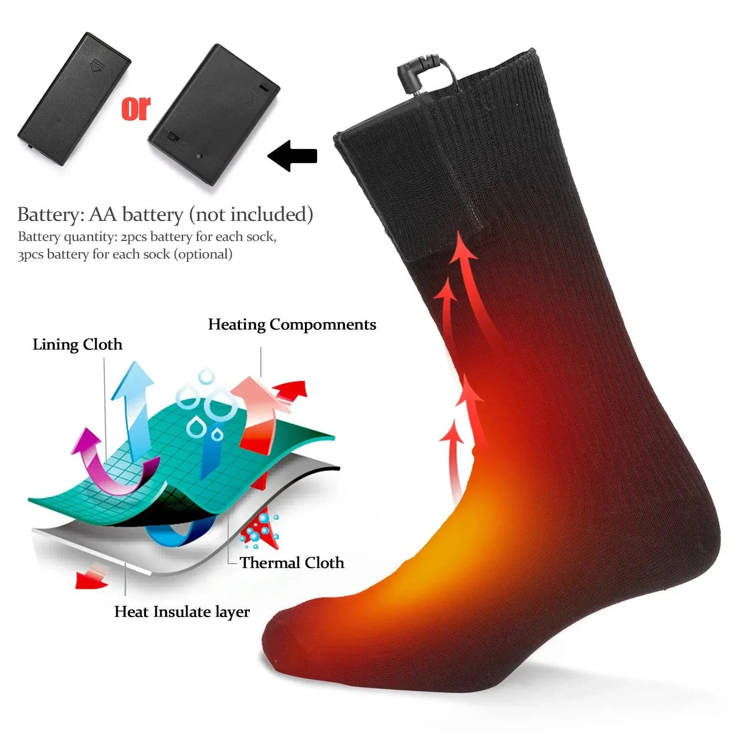 Electric Heated Socks Battery Powered Cold Weather Heat Socks Outdoor Riding Camping Hiking Motorcycle Warm Winter Socks