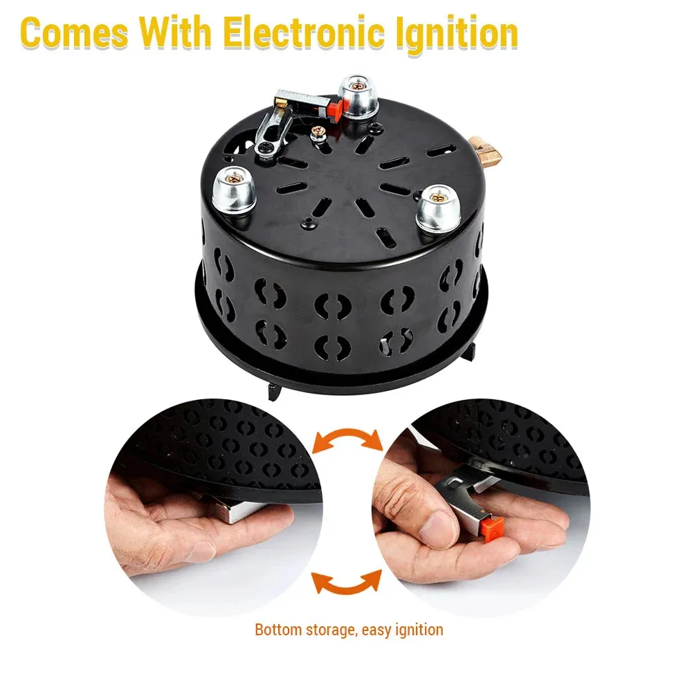 Electronic Ignition Camping Stove Portable Gas Propane Windproof Coal Stove for Outdoor Cooking Picnic Lightweight Compact