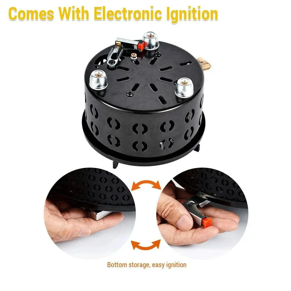 Electronic Ignition Camping Stove Portable Gas Propane Windproof Coal Stove for Outdoor Cooking Picnic Lightweight Compact
