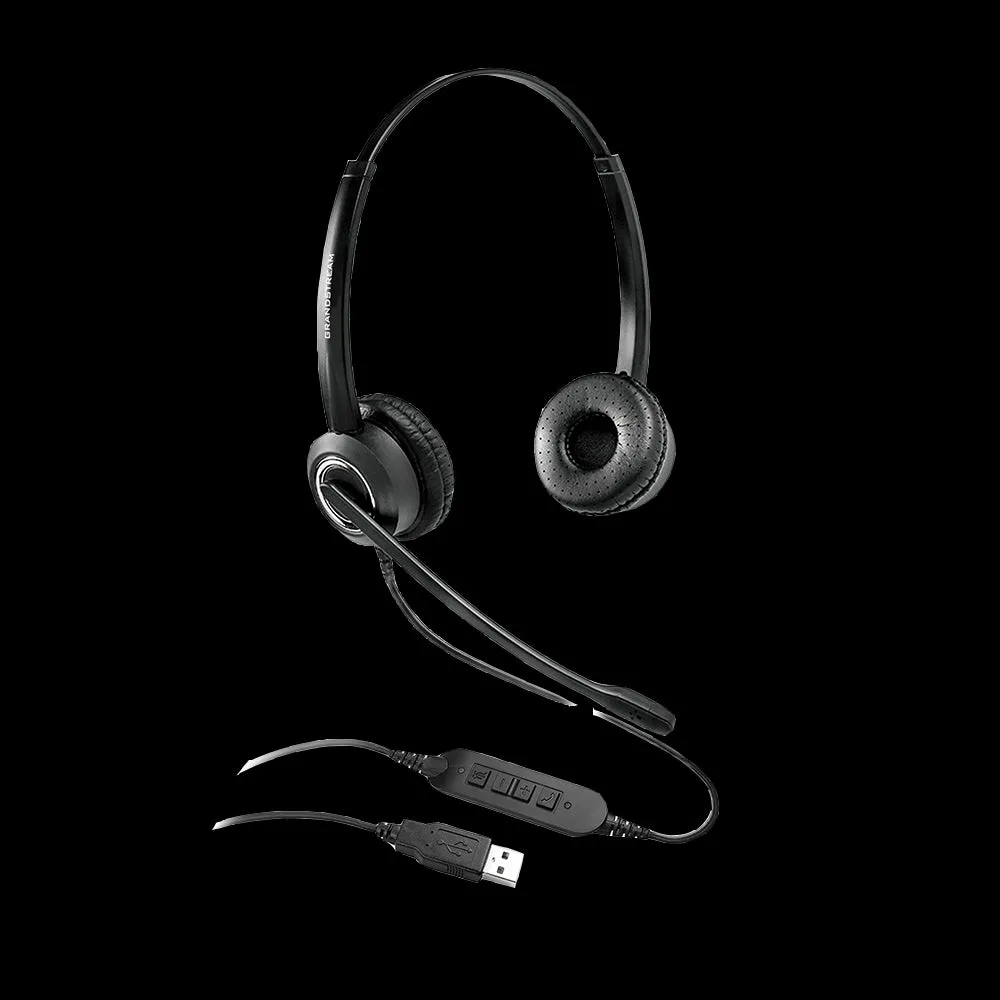 Grandstream GUV3000 Dual Ear HD USB Headset Noise Canceling Microphone 2m Cable