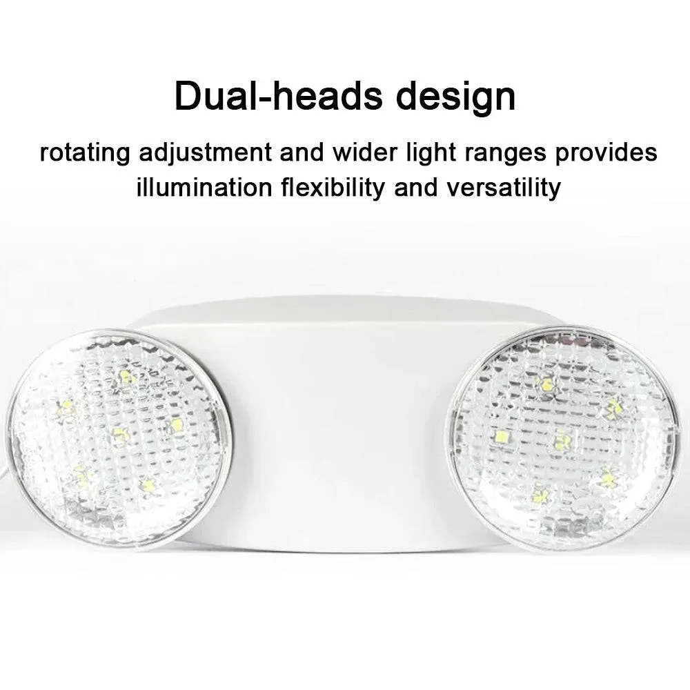 LED Emergencies Light Dual-Heads Rotatable Light with Battery Backup for Home Office School Hotel Mall Warehouse