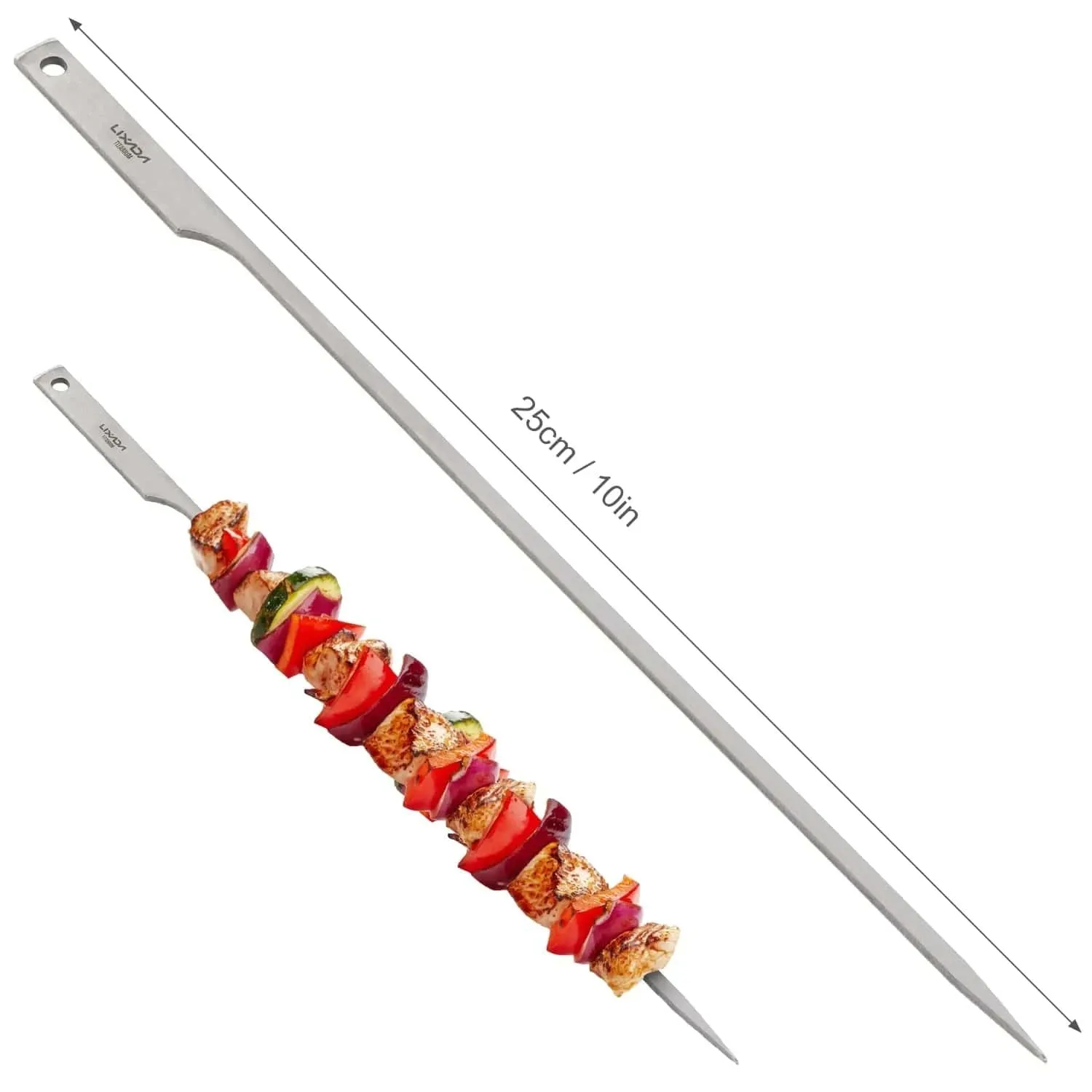 Lixada 5pcs 10 Inch Flat Titanium Barbecue Skewers Outdoor Backyard Picnic BBQ Grilling Kabob Skewers BBQ Sticks with Wire Ring