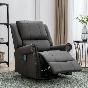 Massage Recliner Chair 360°Swivel Heated , Faux Leather Ergonomic Recling Sofa with Rivet Decoration, Dark Gray
