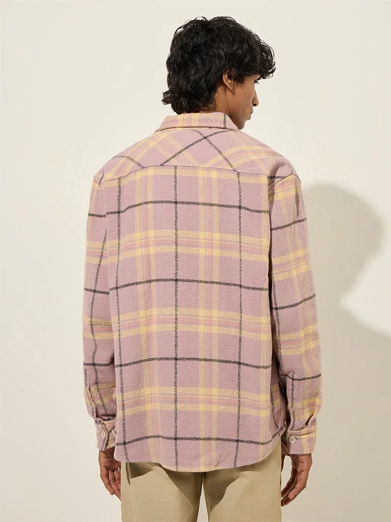 Nuon Dusty Pink Checkered Relaxed-Fit Cotton Shirt