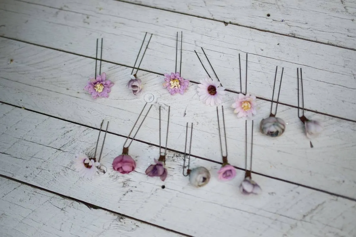 Peony single flower hair pins Wedding floral accessories Pink bridal hair pins Peach wedding accessories
