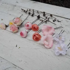 Peony single flower hair pins Wedding floral accessories Pink bridal hair pins Peach wedding accessories