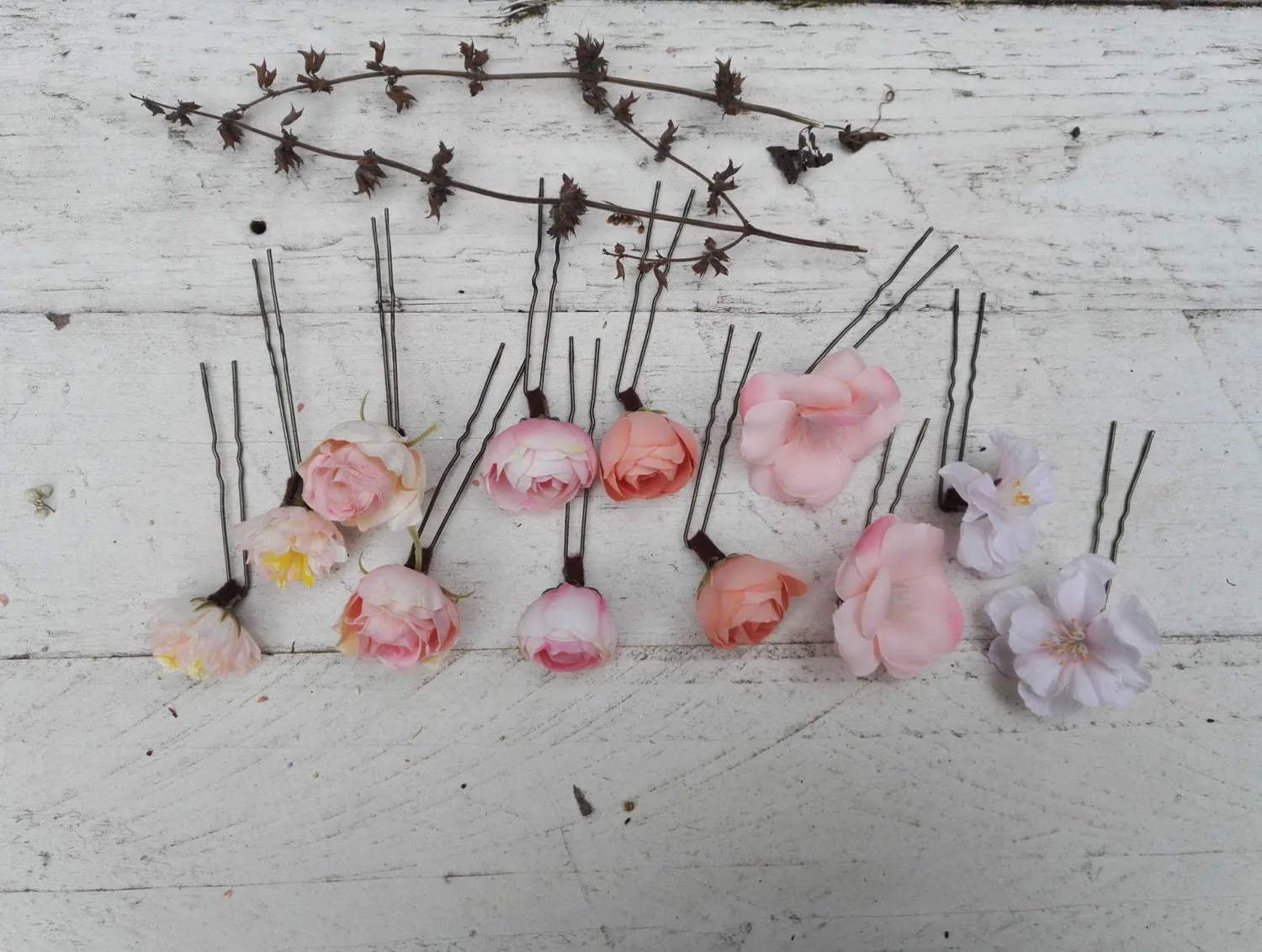 Peony single flower hair pins Wedding floral accessories Pink bridal hair pins Peach wedding accessories