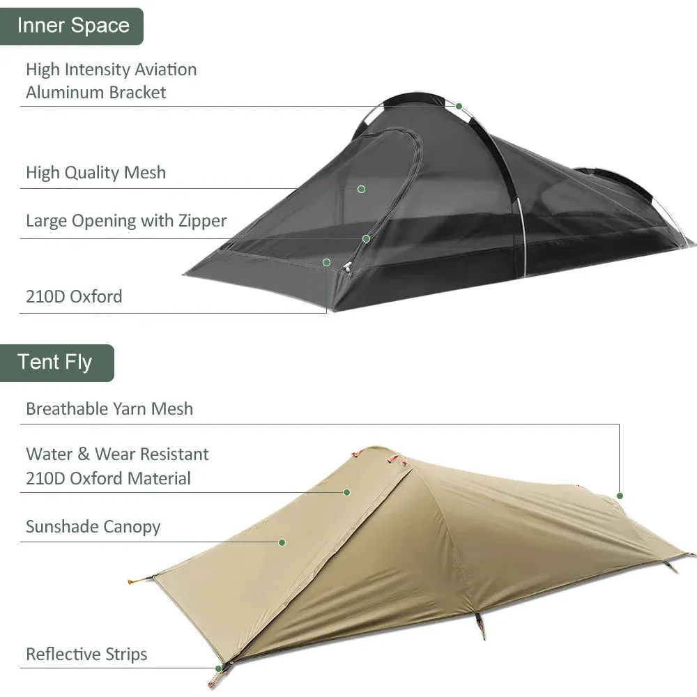 Ultralight Outdoor Camping Tent 1 Person Camping Tent Water Resistant Tent Aviation Aluminum Support Portable Sleeping Bag Tent