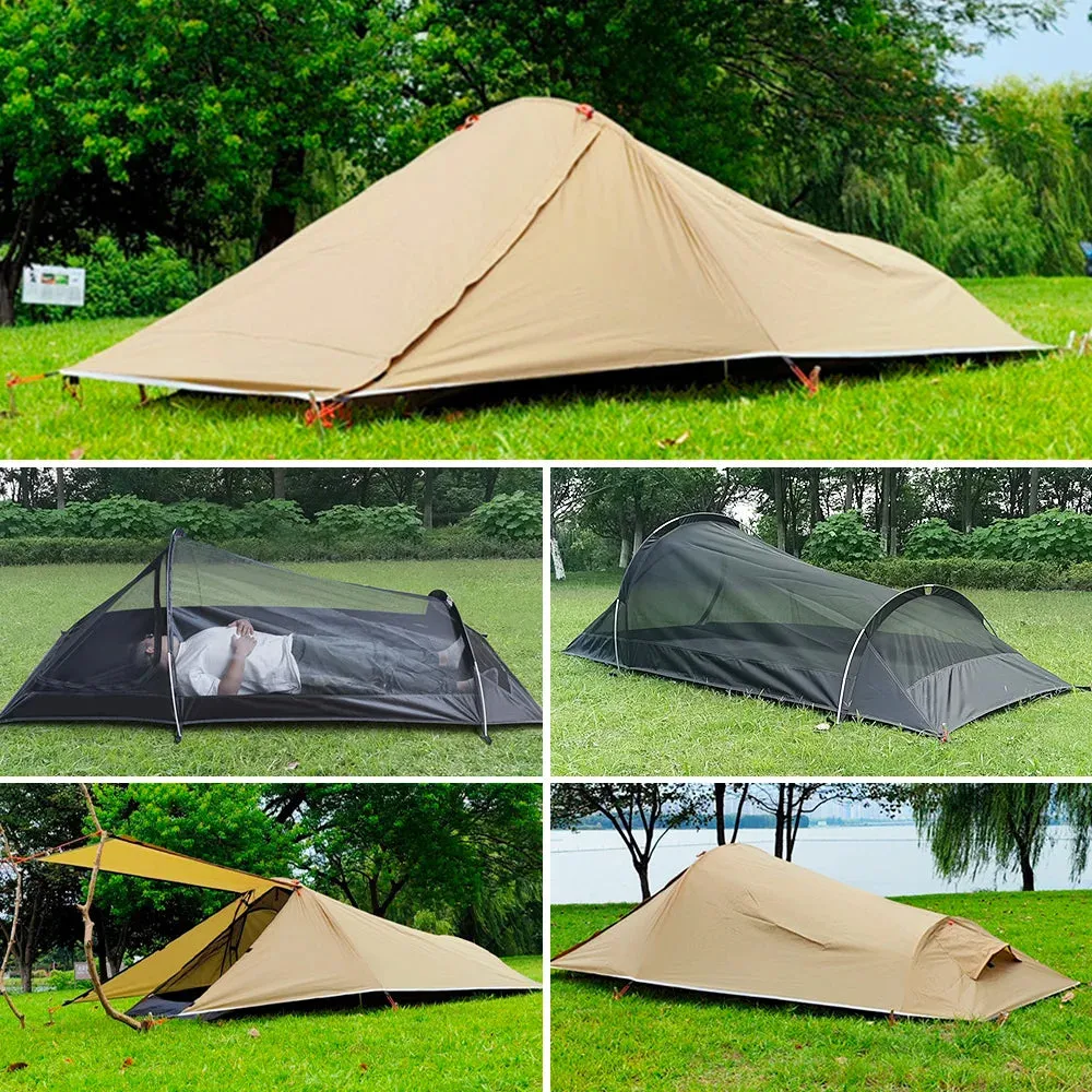 Ultralight Outdoor Camping Tent 1 Person Camping Tent Water Resistant Tent Aviation Aluminum Support Portable Sleeping Bag Tent