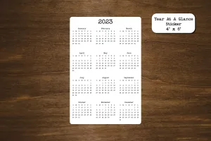 Year At A Glance Calendar Sticker - 4" x 6"